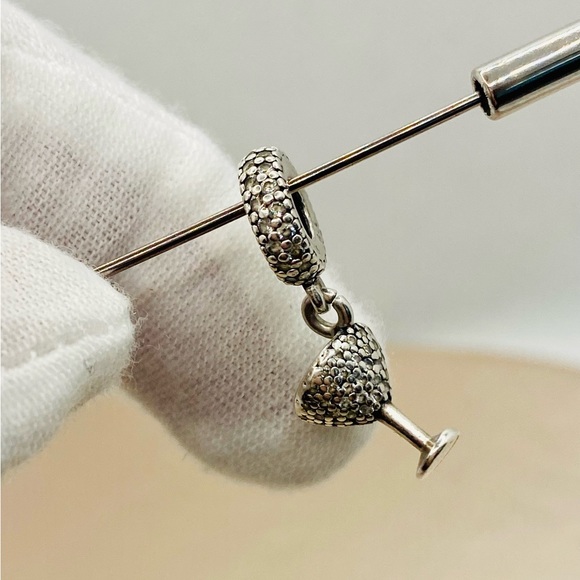 Pandora 791535CZ Sterling Silver Night Out Cocktail Glass Dangle Charm w/ CZ's - Picture 3 of 10